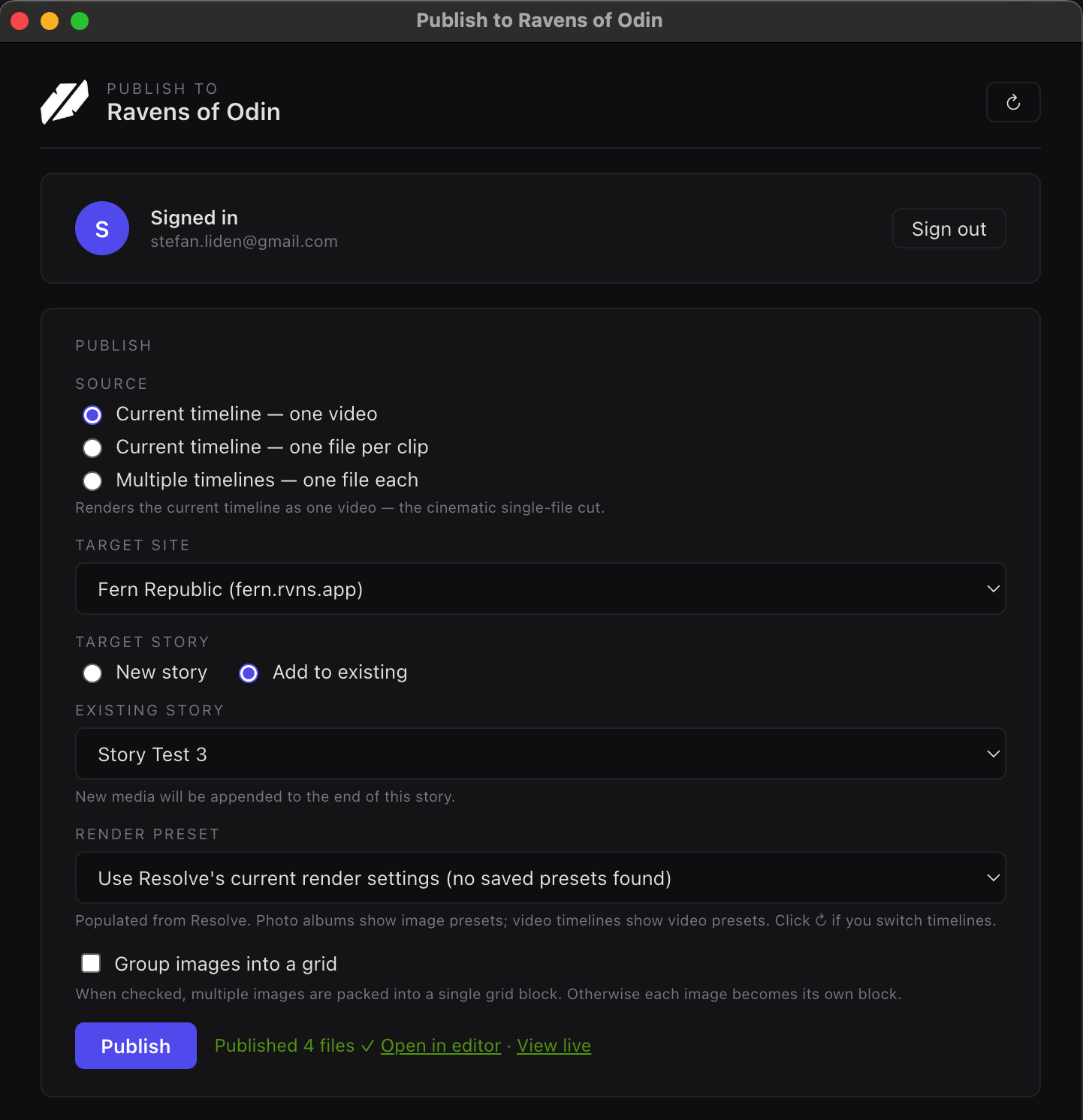 Ravens of Odin plugin inside DaVinci Resolve